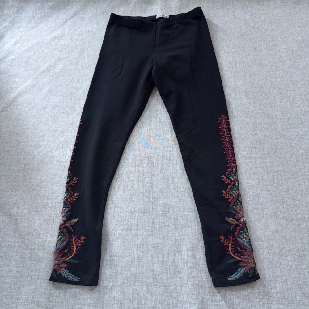 JW Los Angeles Johnny Was Leggings Womens XS Black Floral Embroidered Boho